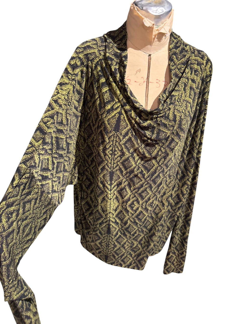 KamaliKulture Norma Kamala Geometric Pattern Long Sleeve Top with Boat Neck