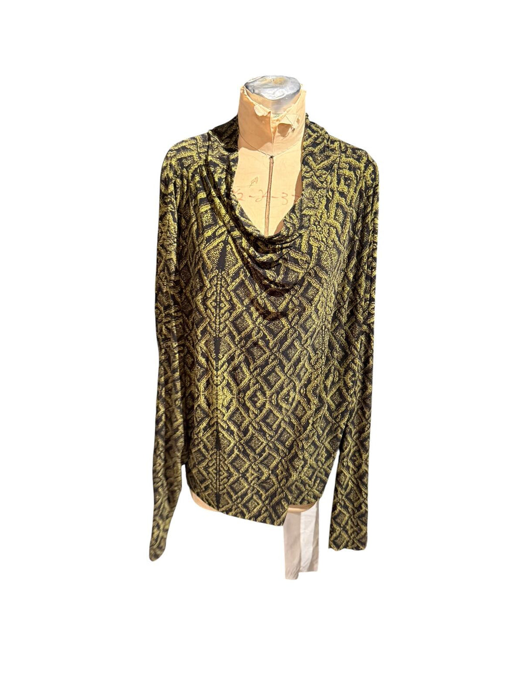 KamaliKulture Norma Kamala Geometric Pattern Long Sleeve Top with Boat Neck