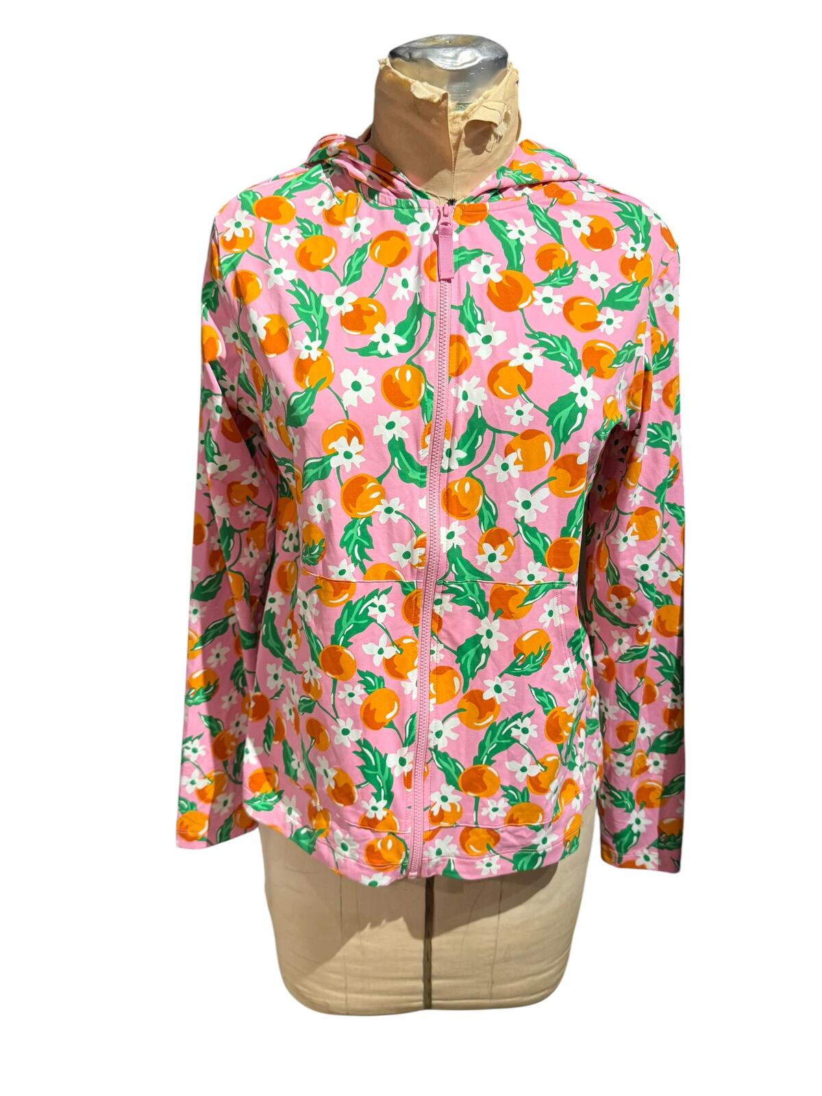 Draper James Pink Floral Zip-Up Hoodie with Orange Fruit Pattern