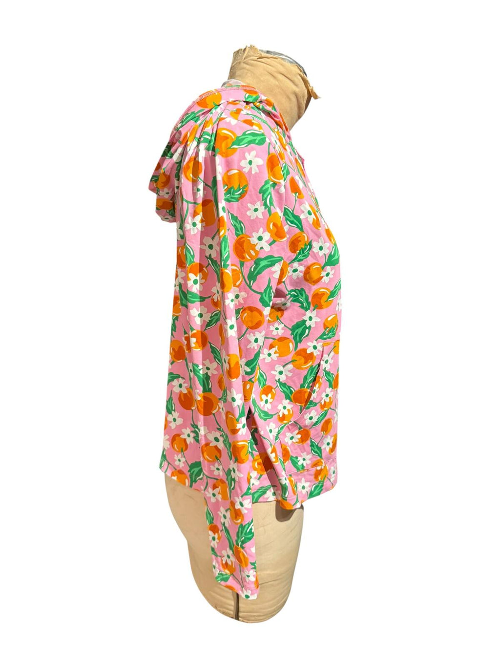 Draper James Pink Floral Zip-Up Hoodie with Orange Fruit Pattern