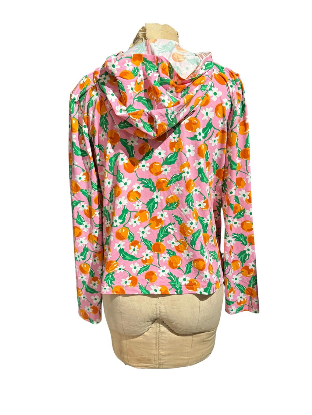 Draper James Pink Floral Zip-Up Hoodie with Orange Fruit Pattern