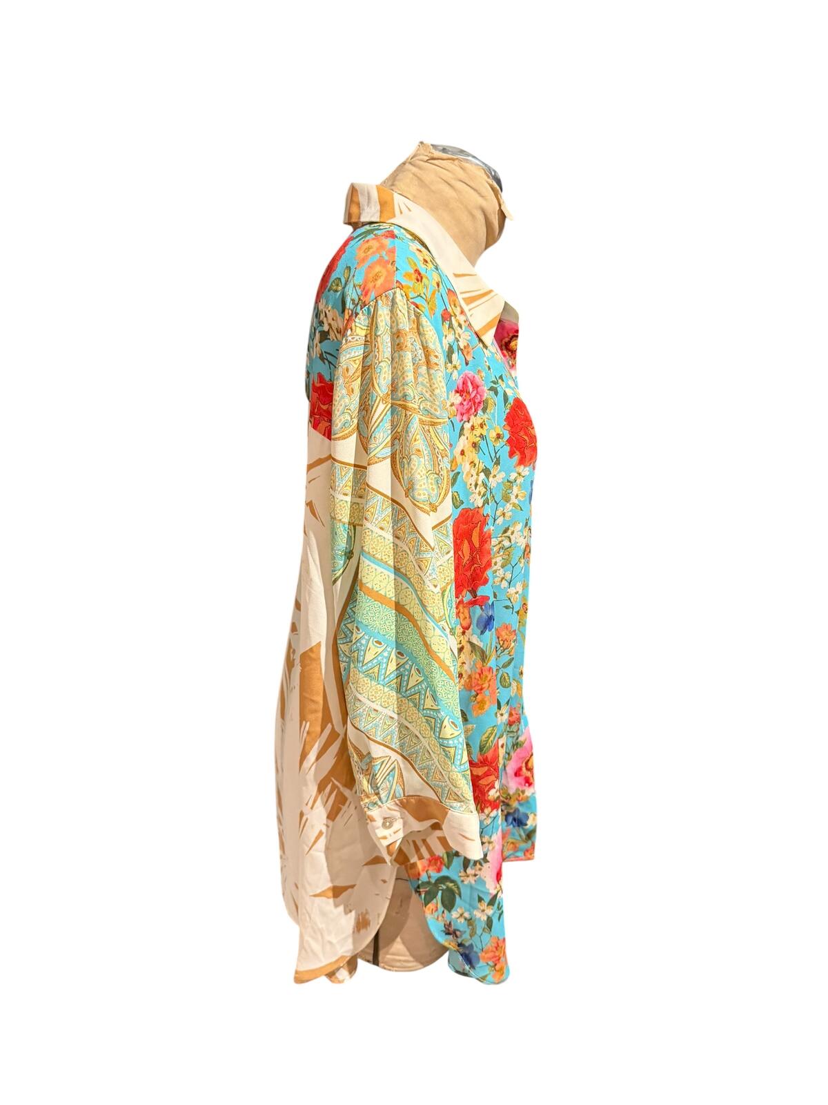 Rose + Olive Colorful Floral and Abstract Print Long Sleeve Shirt