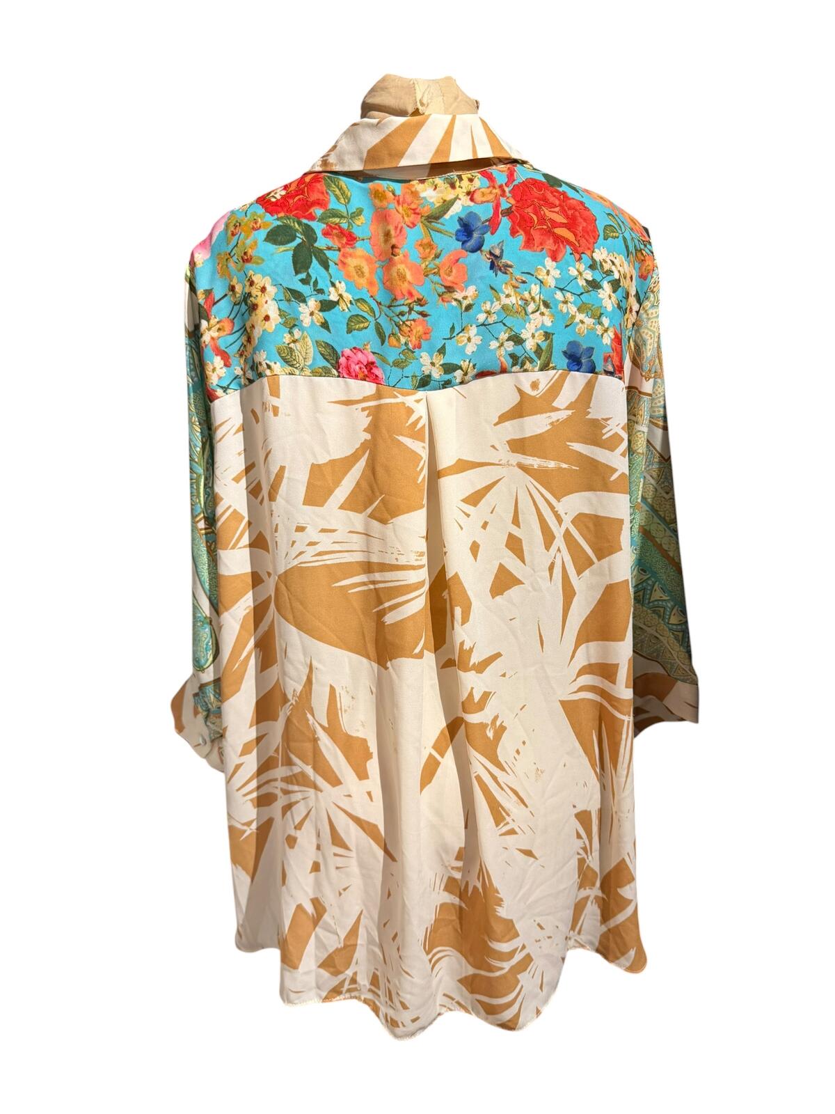 Rose + Olive Colorful Floral and Abstract Print Long Sleeve Shirt