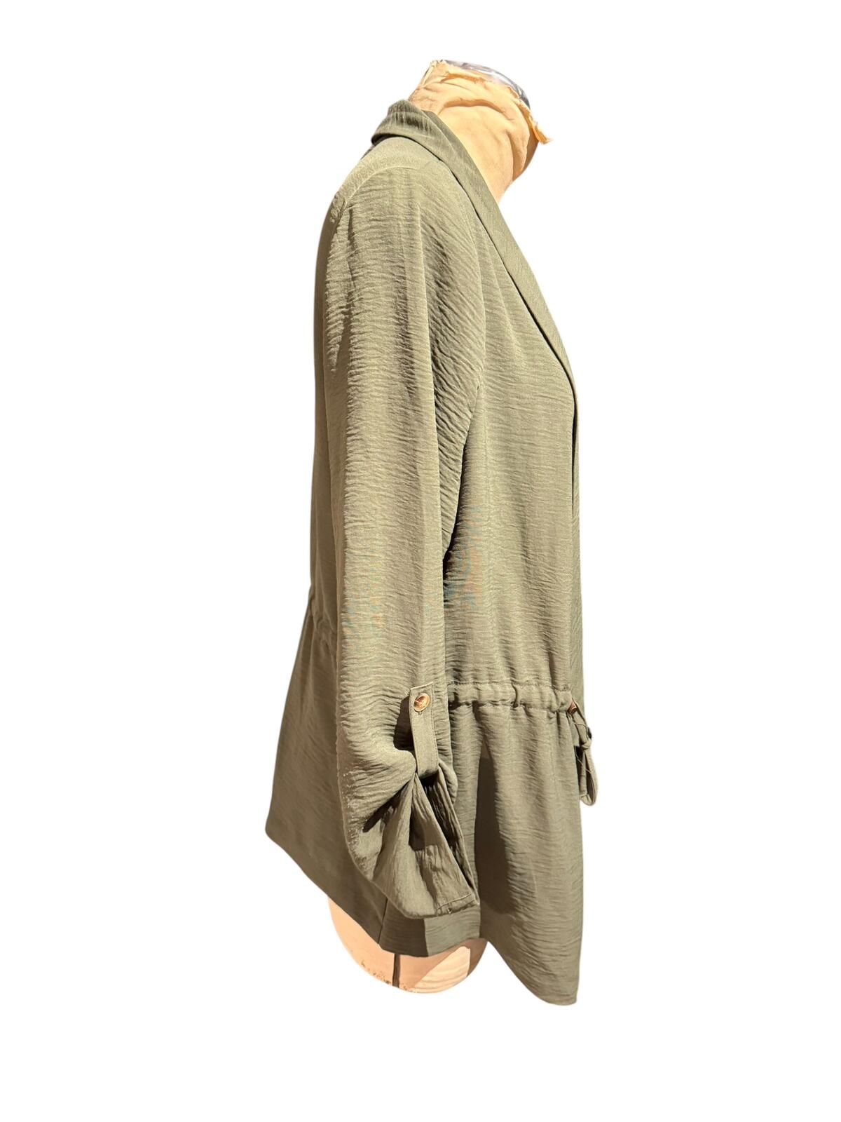 Rachel Zoe Olive Green Open Front Cardigan with Drawstring
