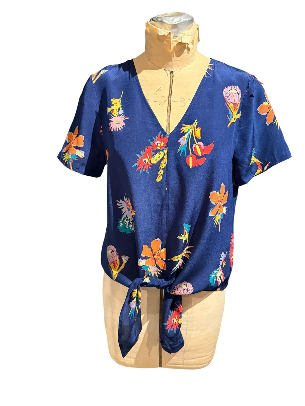 Madewell Floral Print Tie-Front Short Sleeve Blouse