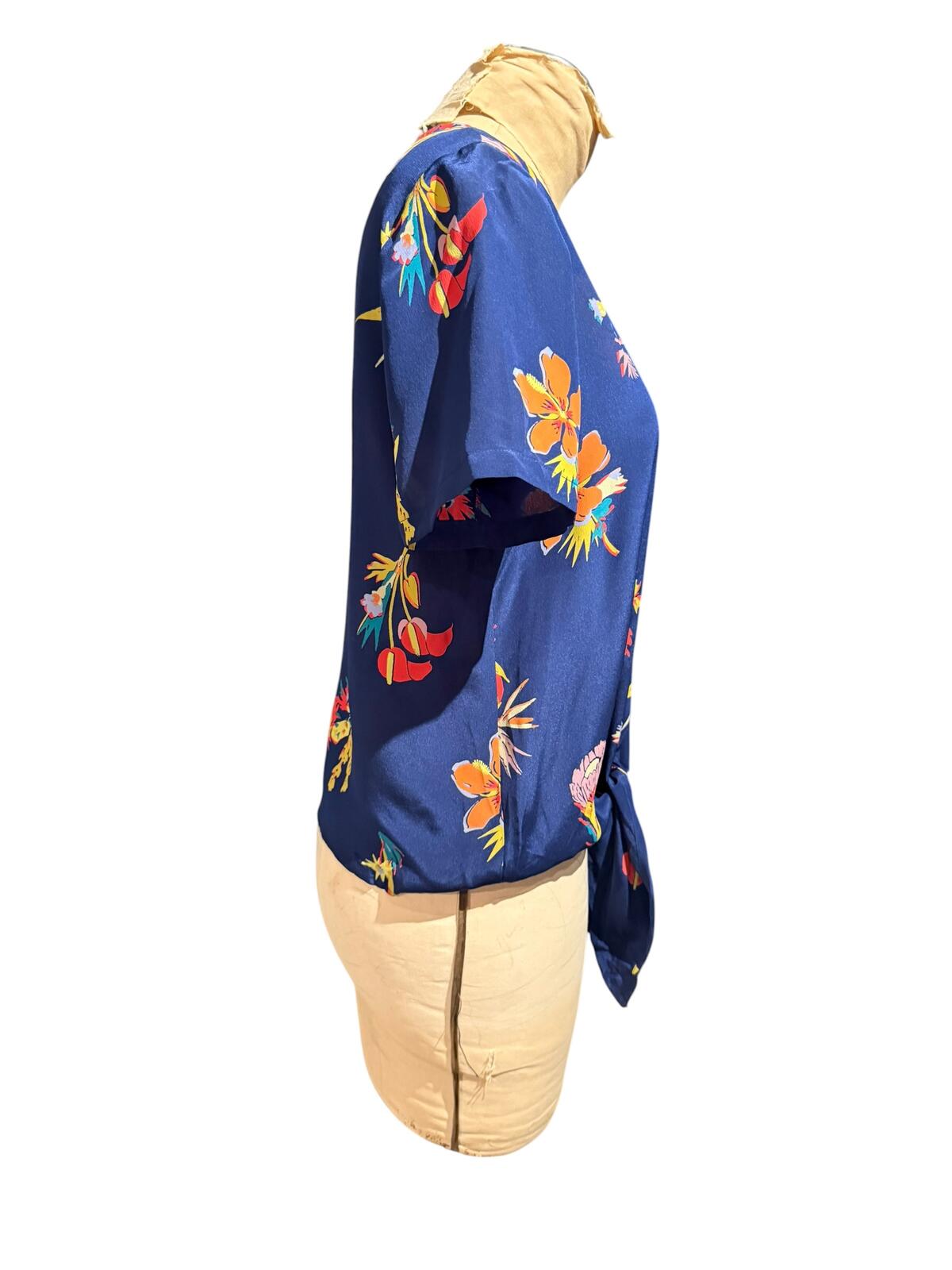 Madewell Floral Print Tie-Front Short Sleeve Blouse