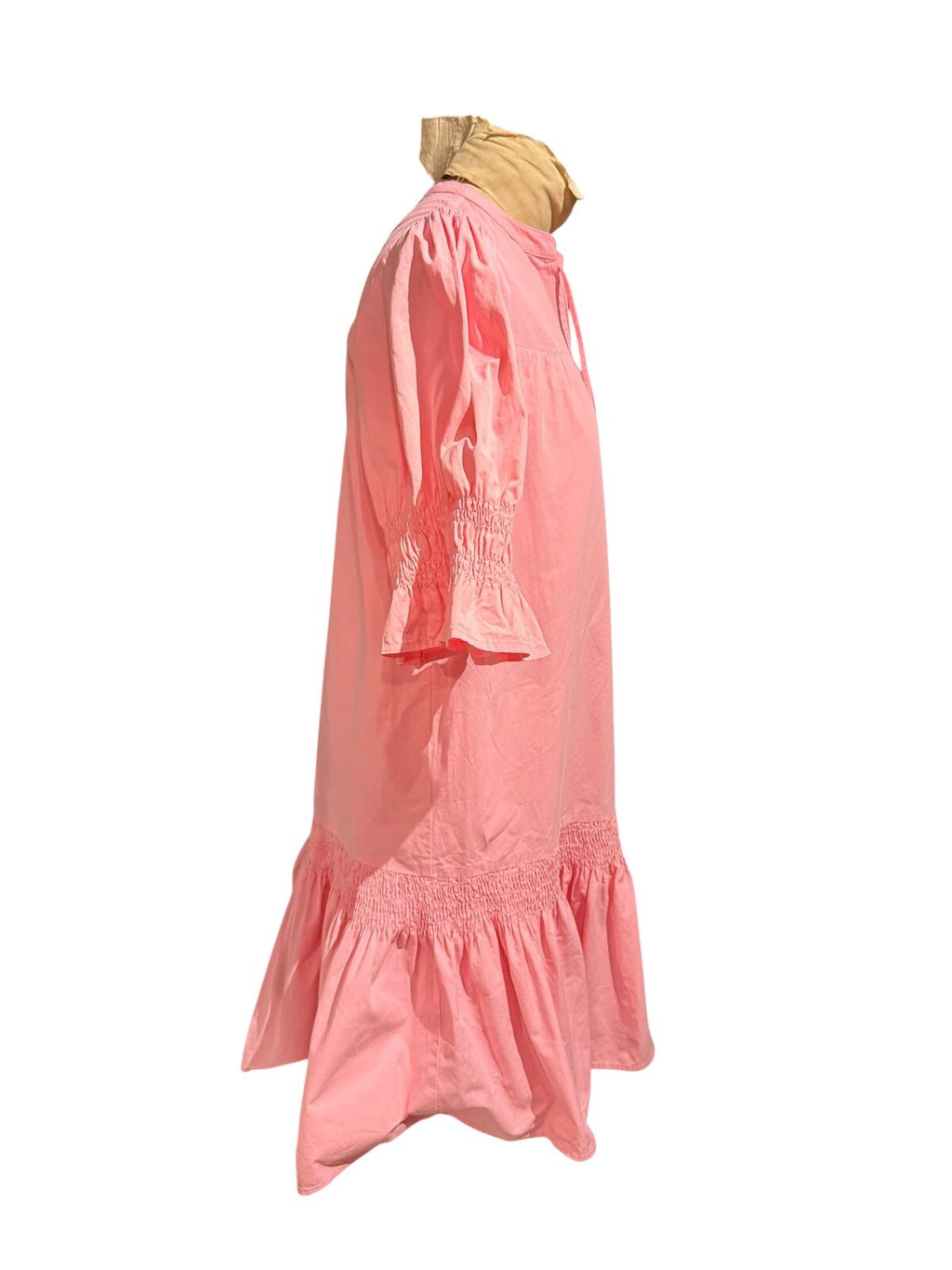 Yakira Bella Kiana Pink Ruffle Hem Dress with Smocked Sleeves