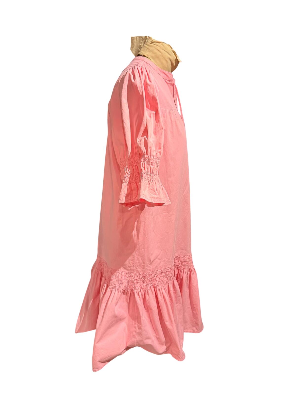 Yakira Bella Kiana Pink Ruffle Hem Dress with Smocked Sleeves