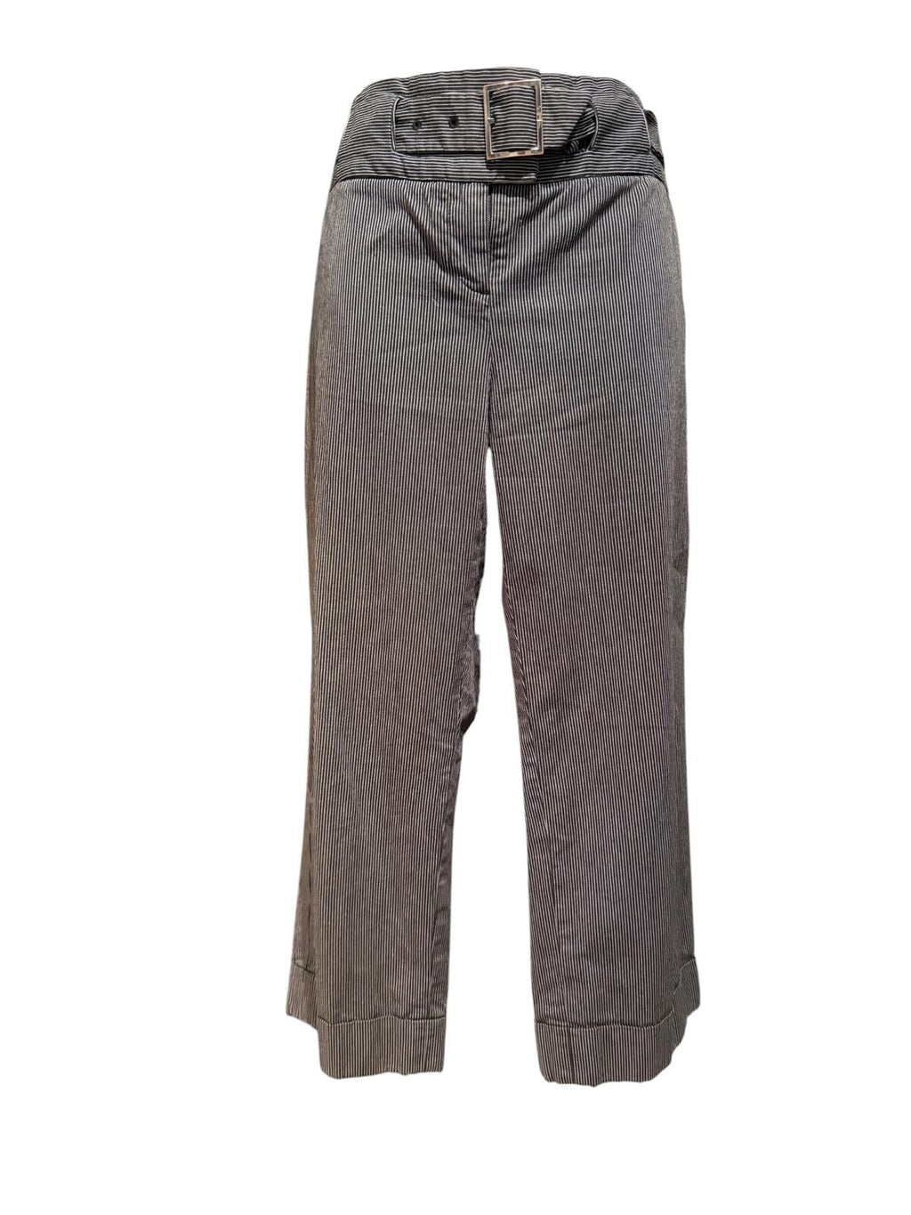 Willi Smith Gray Wide-Leg Cropped Belted Trousers