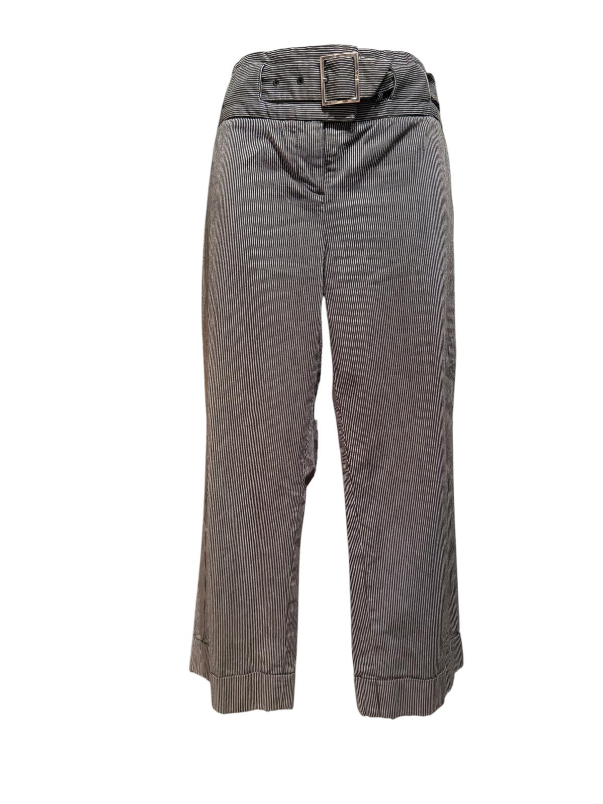Willi Smith Gray Wide-Leg Cropped Belted Trousers