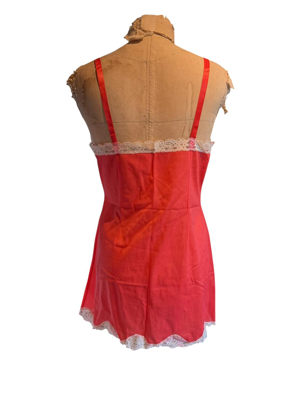 Sears Red Lace Trim Slip with Adjustable Straps