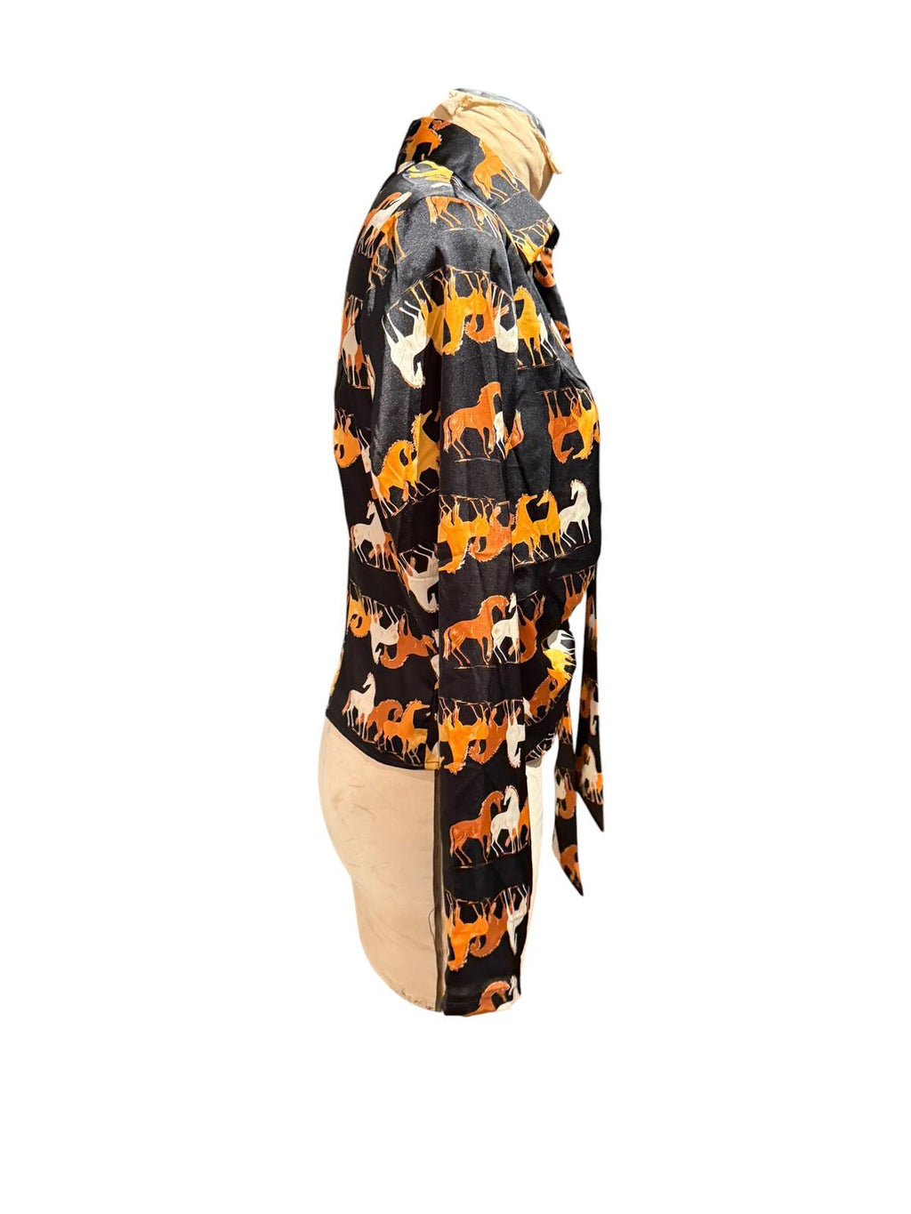 Milk & Honey Long Sleeve Horse Print Tie Front Blouse