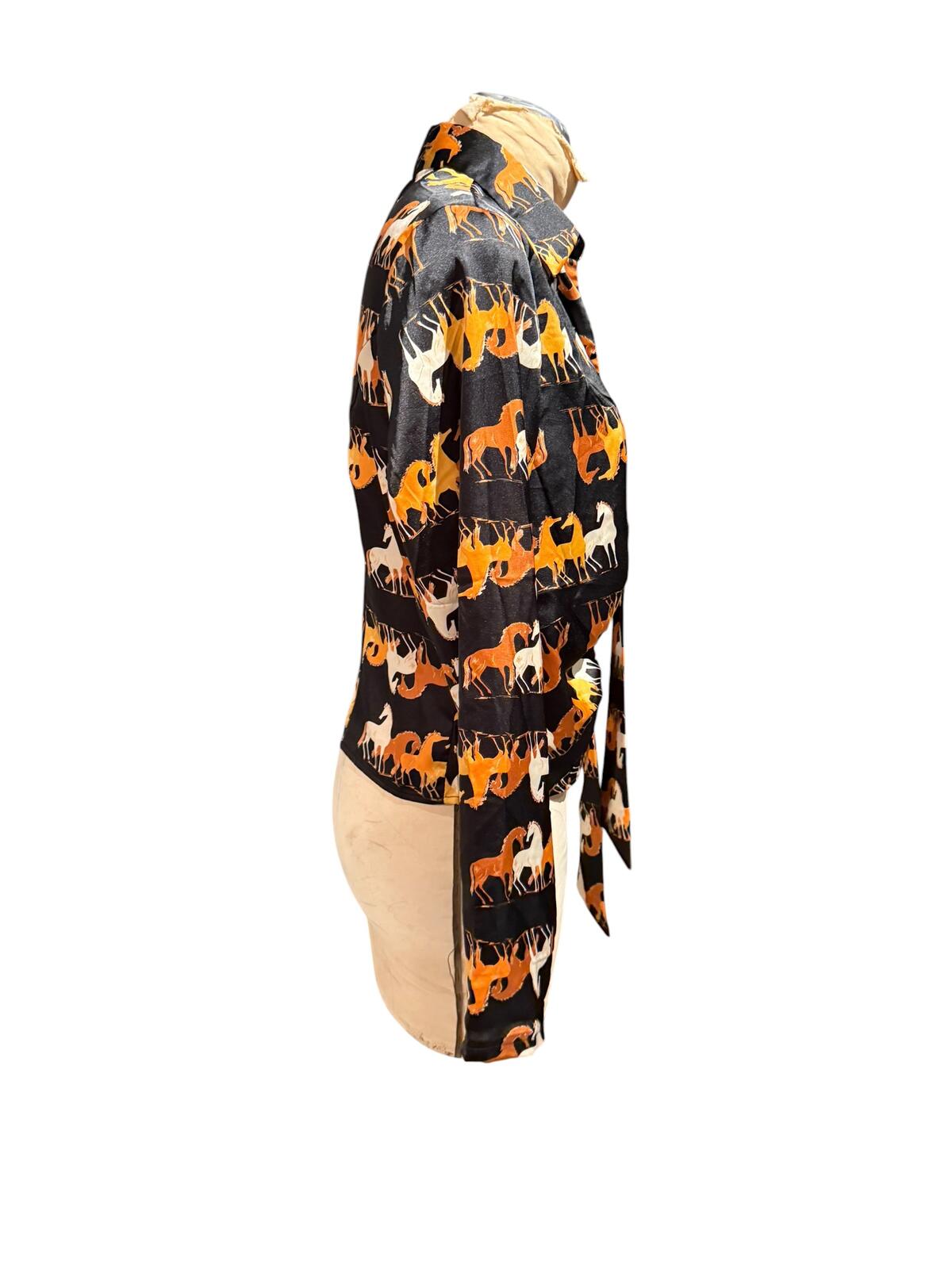 Milk & Honey Long Sleeve Horse Print Tie Front Blouse