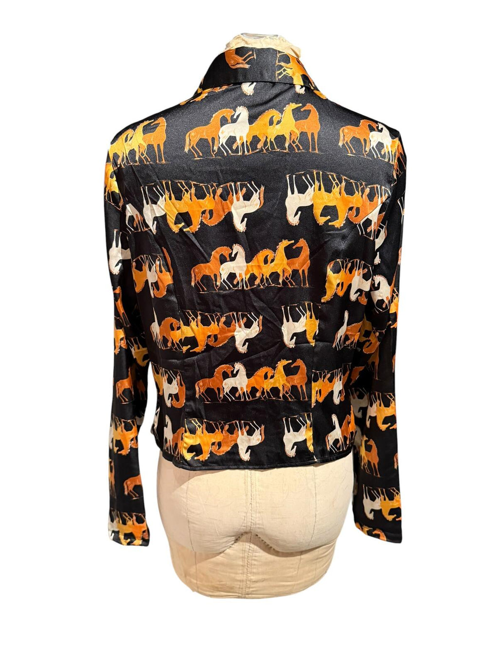 Milk & Honey Long Sleeve Horse Print Tie Front Blouse