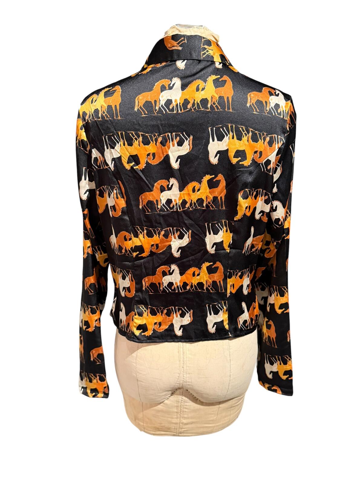 Milk & Honey Long Sleeve Horse Print Tie Front Blouse