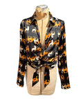 Milk & Honey Long Sleeve Horse Print Tie Front Blouse