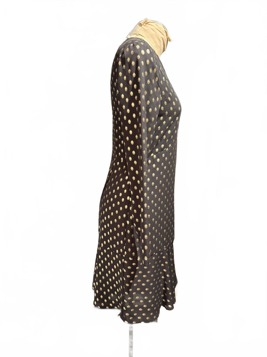 Warehouse Black and Beige Polka Dot Long Sleeve Dress