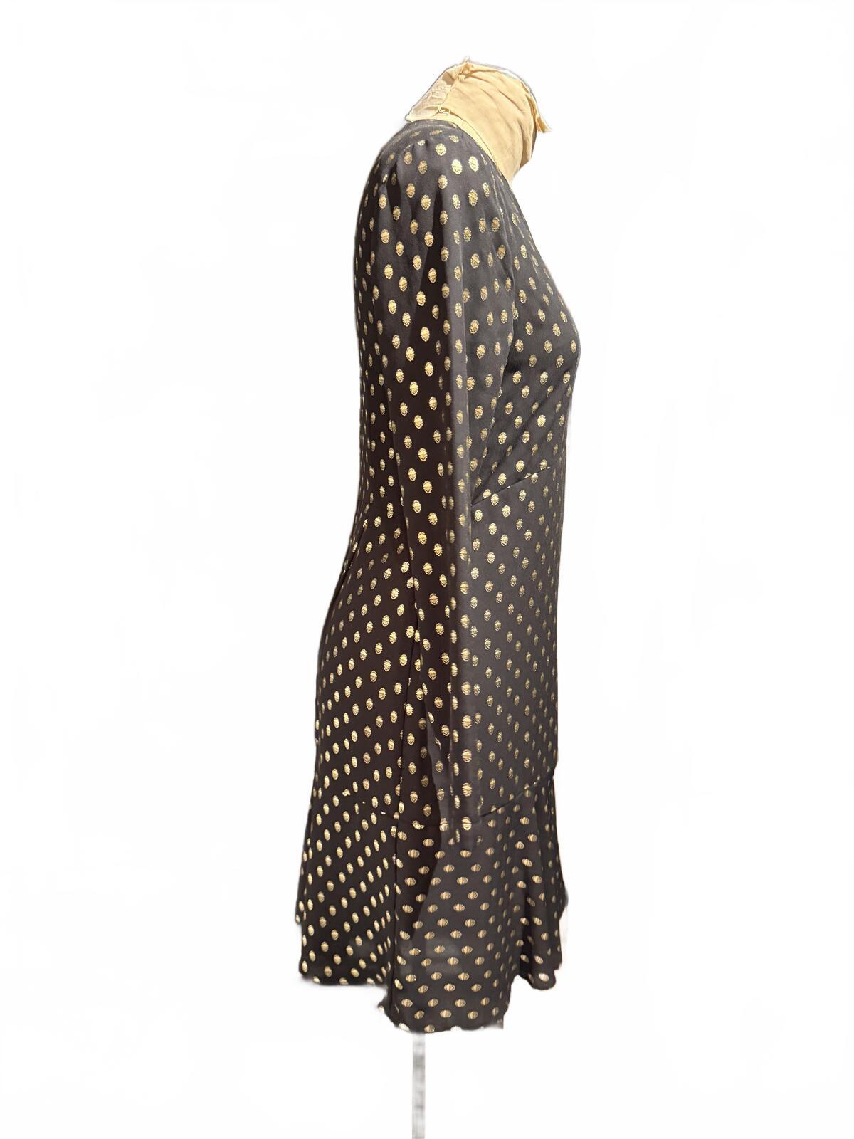 Warehouse Black and Beige Polka Dot Long Sleeve Dress