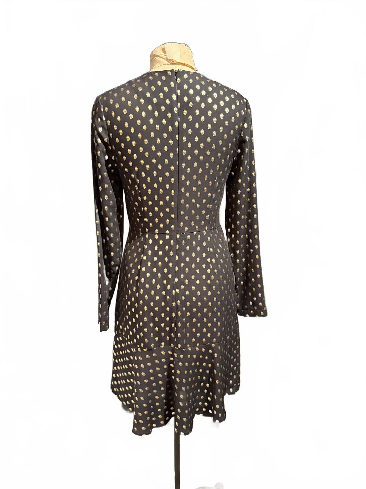 Warehouse Black and Beige Polka Dot Long Sleeve Dress