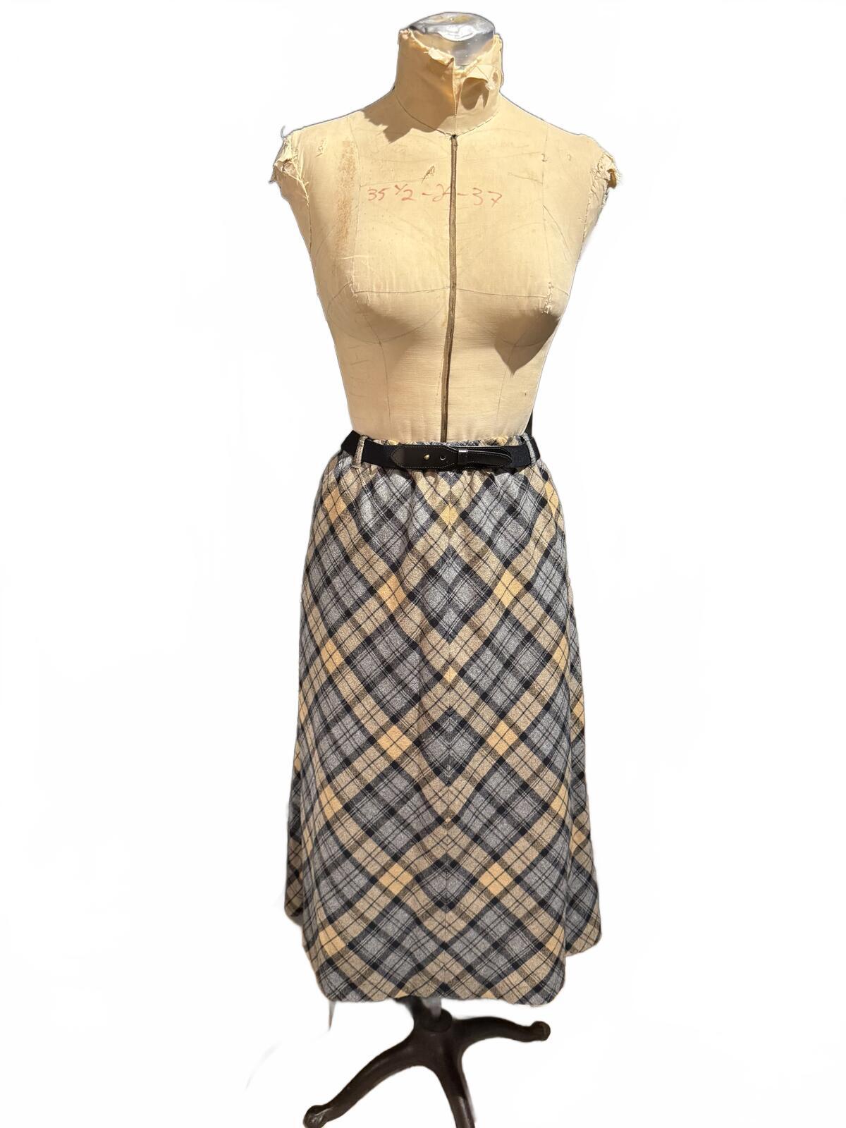 Century Vintage Plaid Midi Skirt with Belt