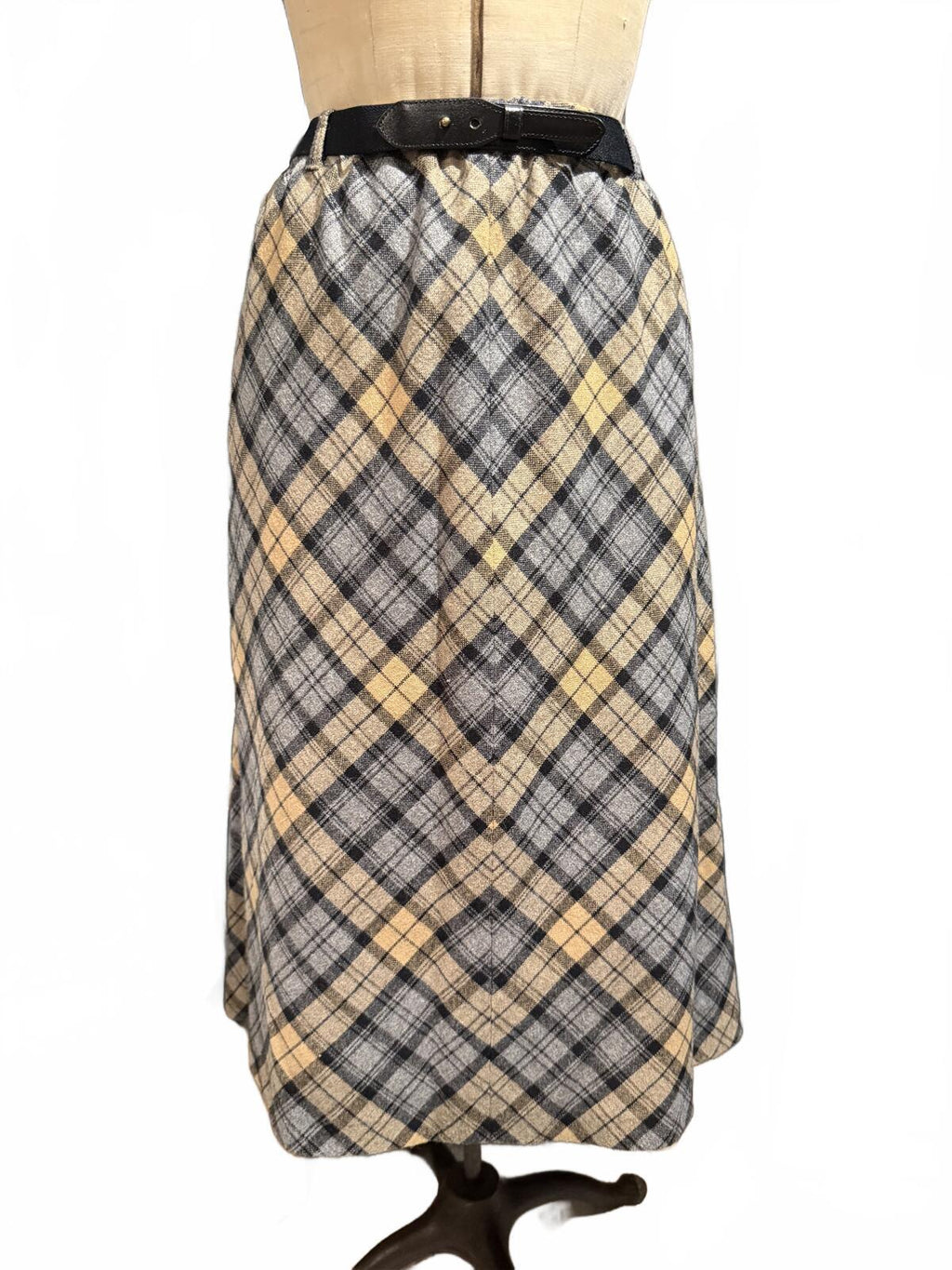 Century Vintage Plaid Midi Skirt with Belt