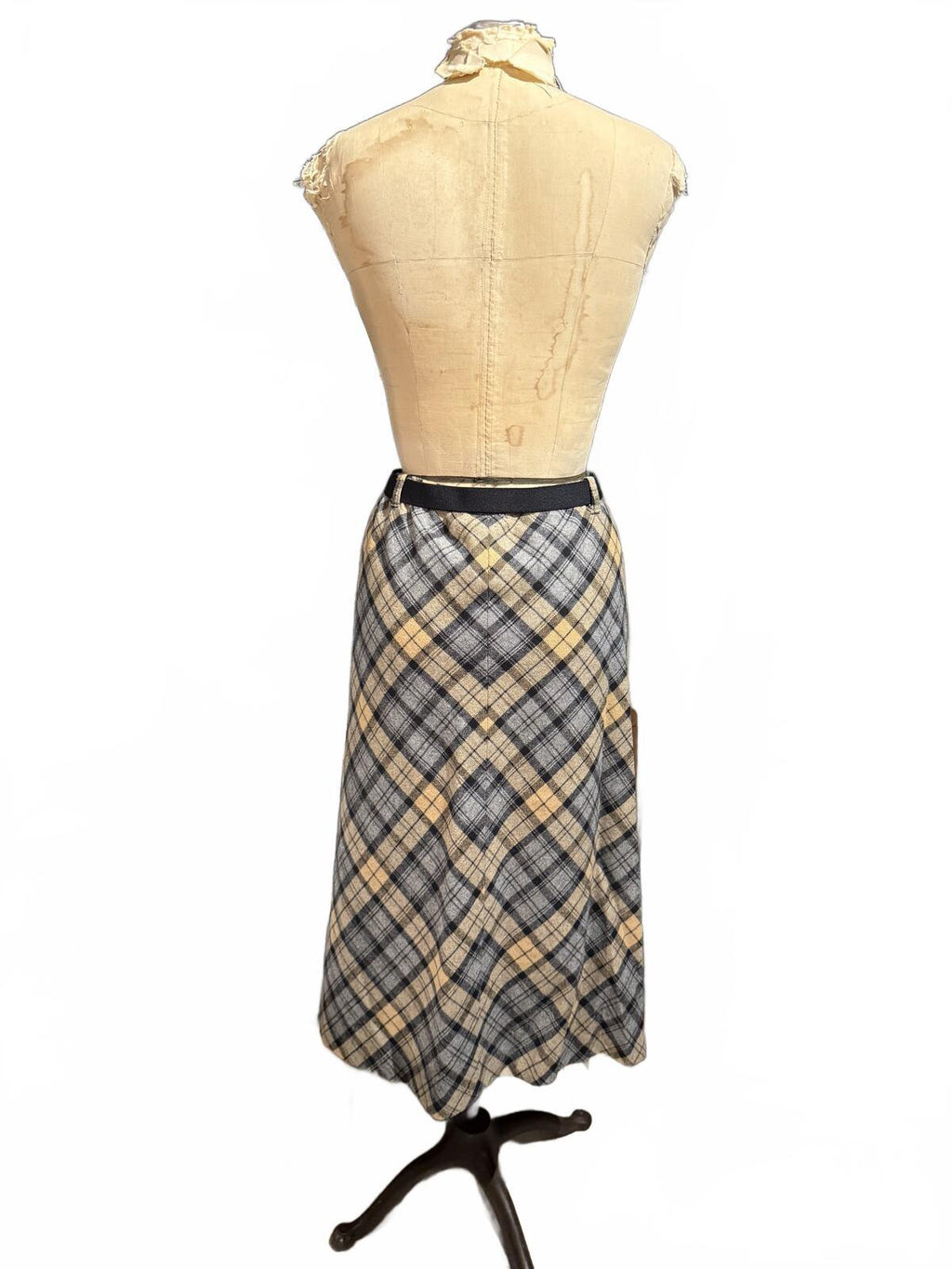 Century Vintage Plaid Midi Skirt with Belt