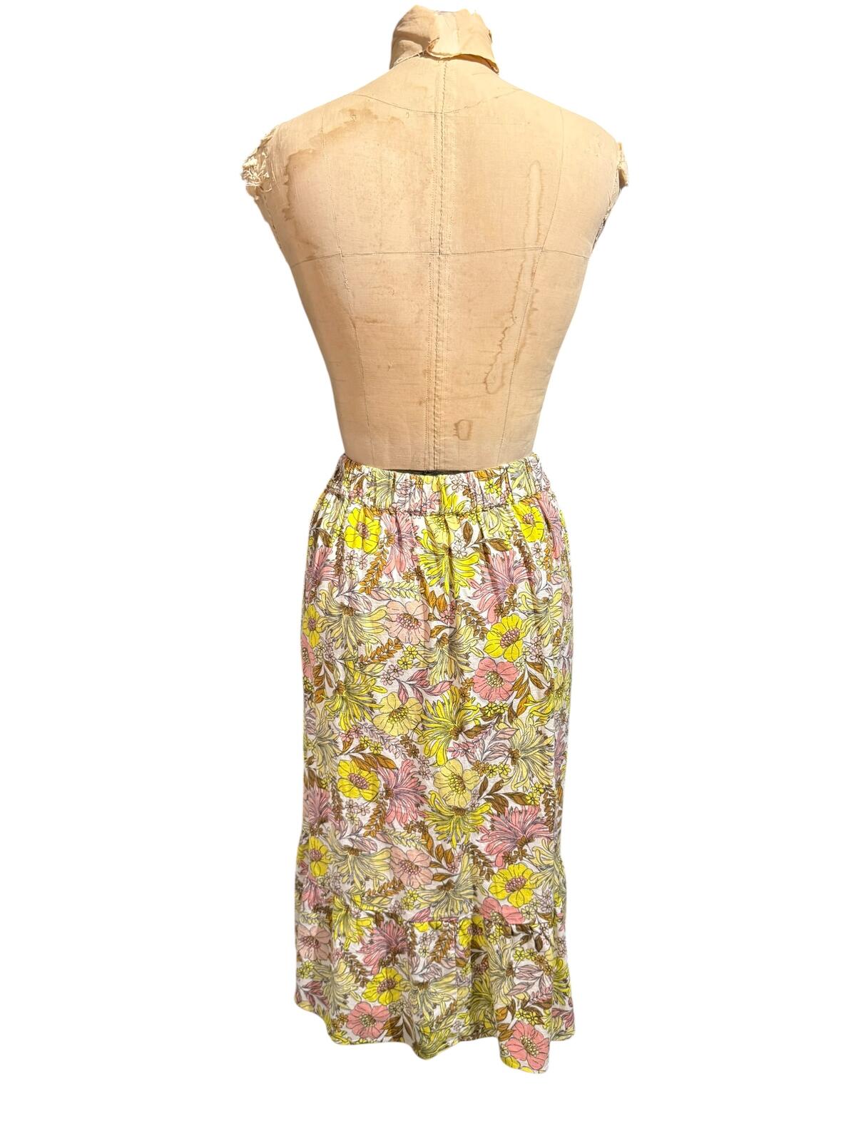 Loft Floral Midi Skirt with Ruffle Hem & Side Slit