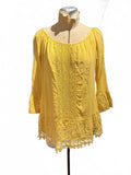 Cherishh Yellow Bohemian Style Crochet Trim Tunic Top