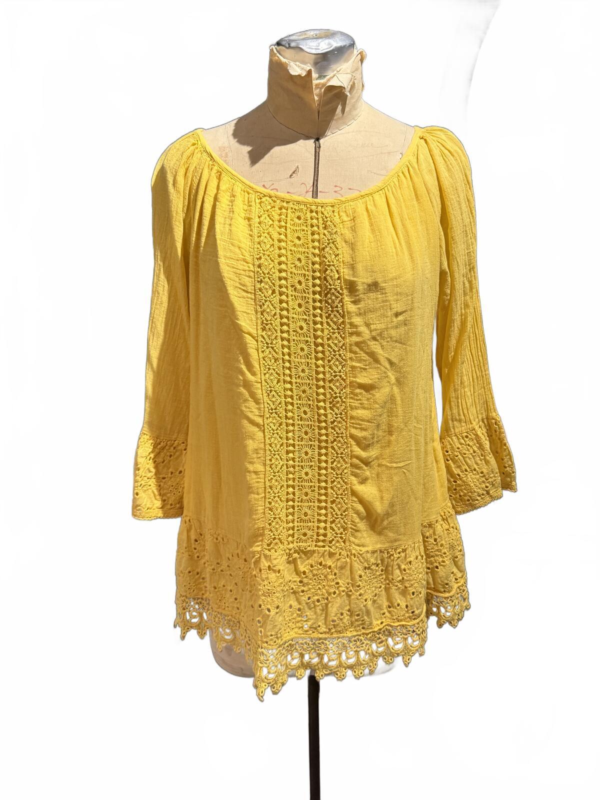 Cherishh Yellow Bohemian Style Crochet Trim Tunic Top