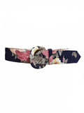 Floral Fabric Belt with Round Buckle