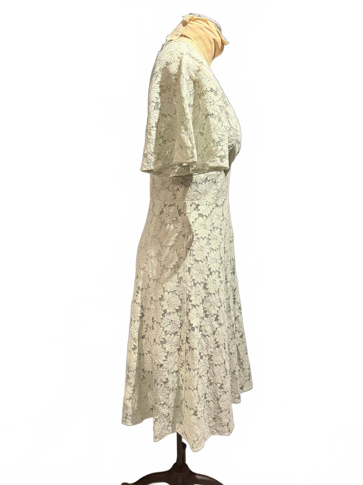 FRNCH Light Green Lace Midi Dress with Short Sleeves