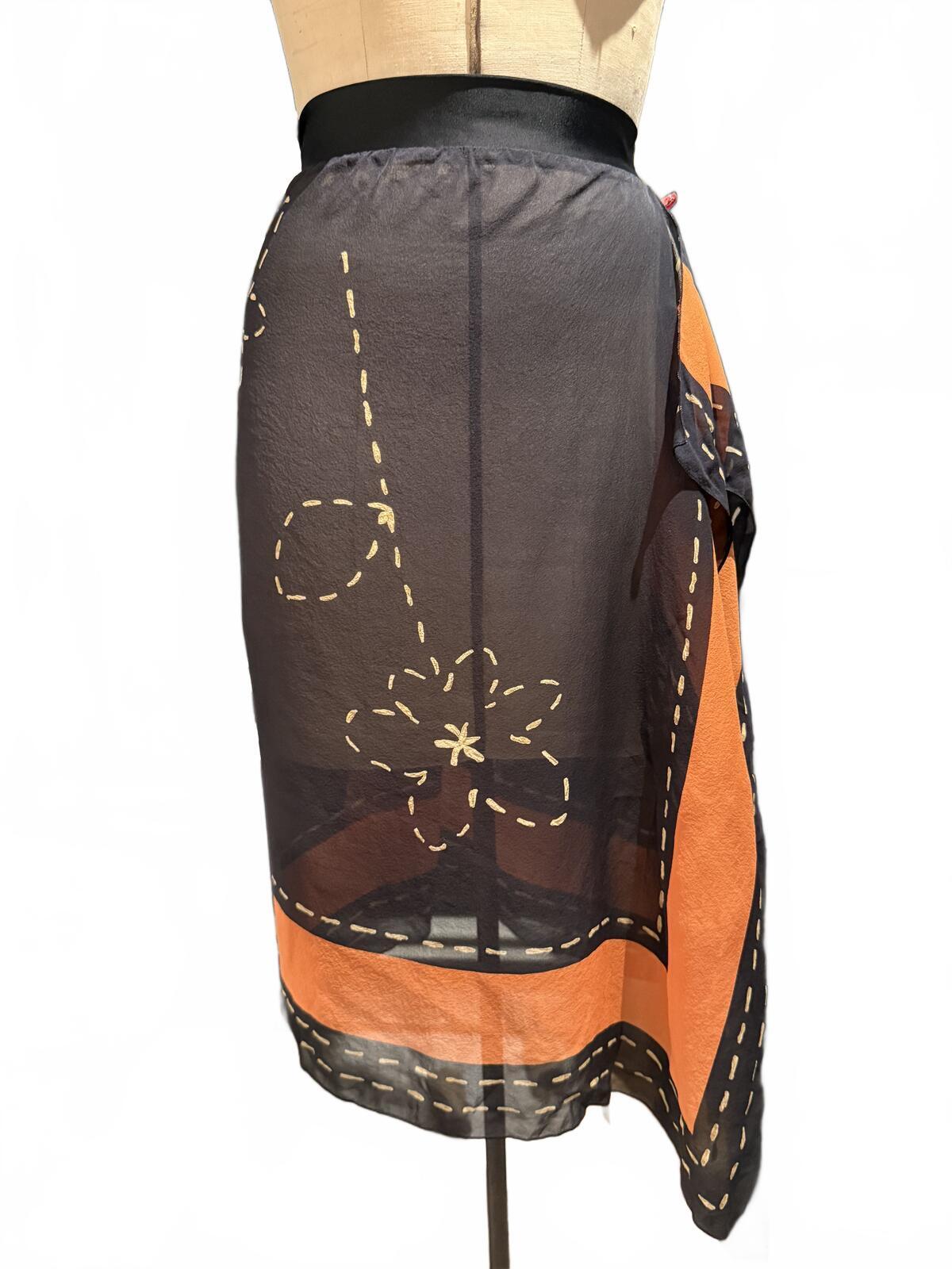 Gideon Oberson Sheer Black and Orange Floral Cover-up
