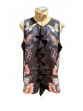 Desigual Sleeveless Floral and Butterfly Print Blouse with Ruffle