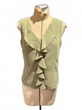 Oscar de la Renta Sleeveless Olive Green Ruffle Front Blouse