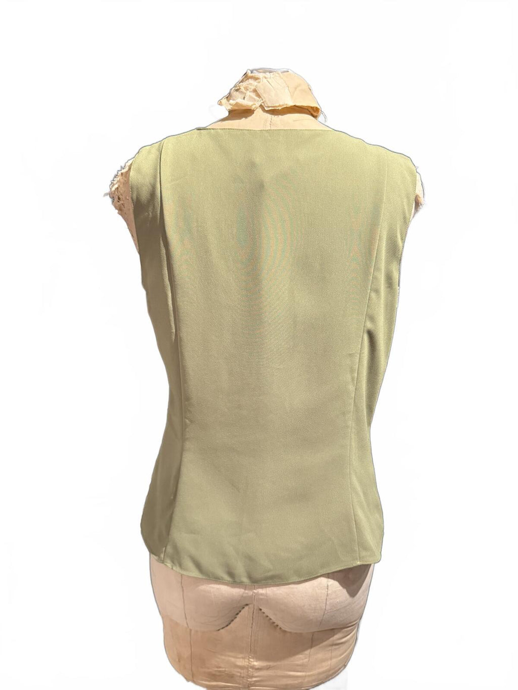 Oscar de la Renta Sleeveless Olive Green Ruffle Front Blouse