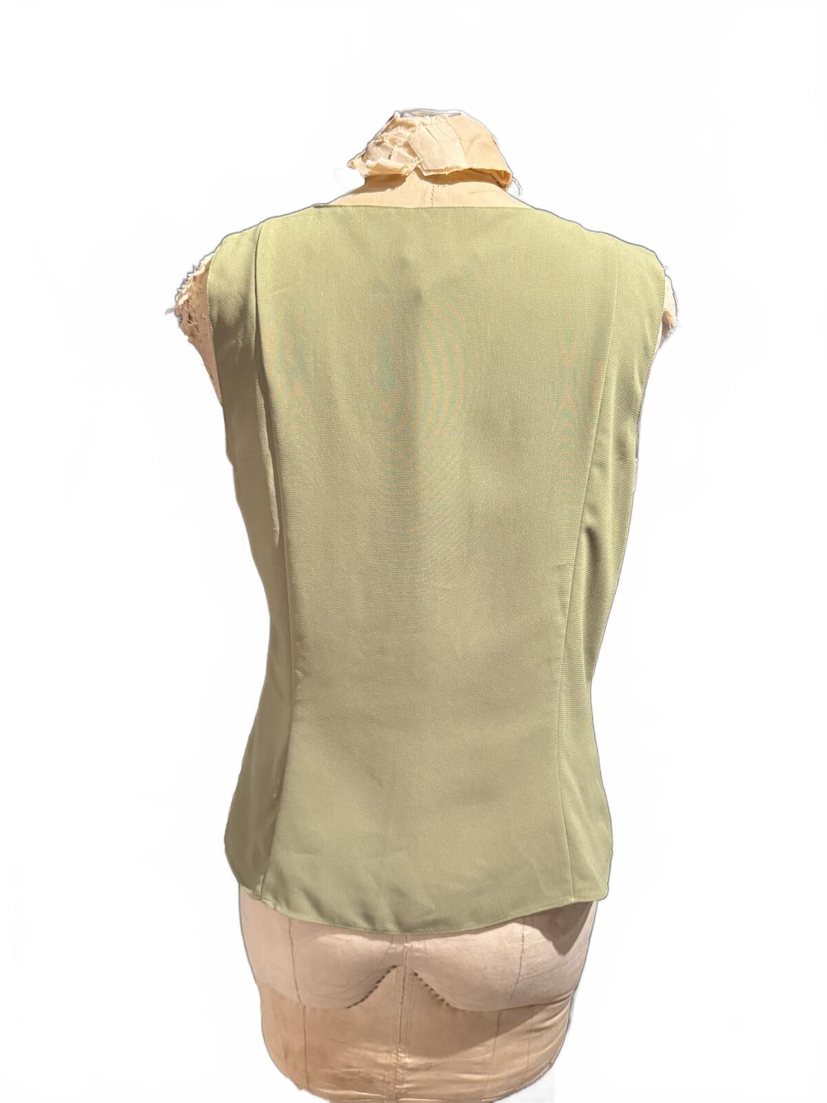 Oscar de la Renta Sleeveless Olive Green Ruffle Front Blouse
