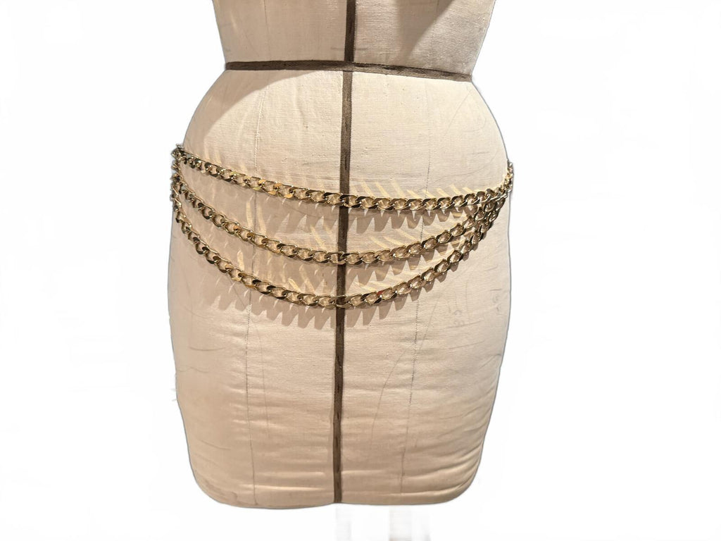 Gold Tone Chain Belt with Triple Layered Design