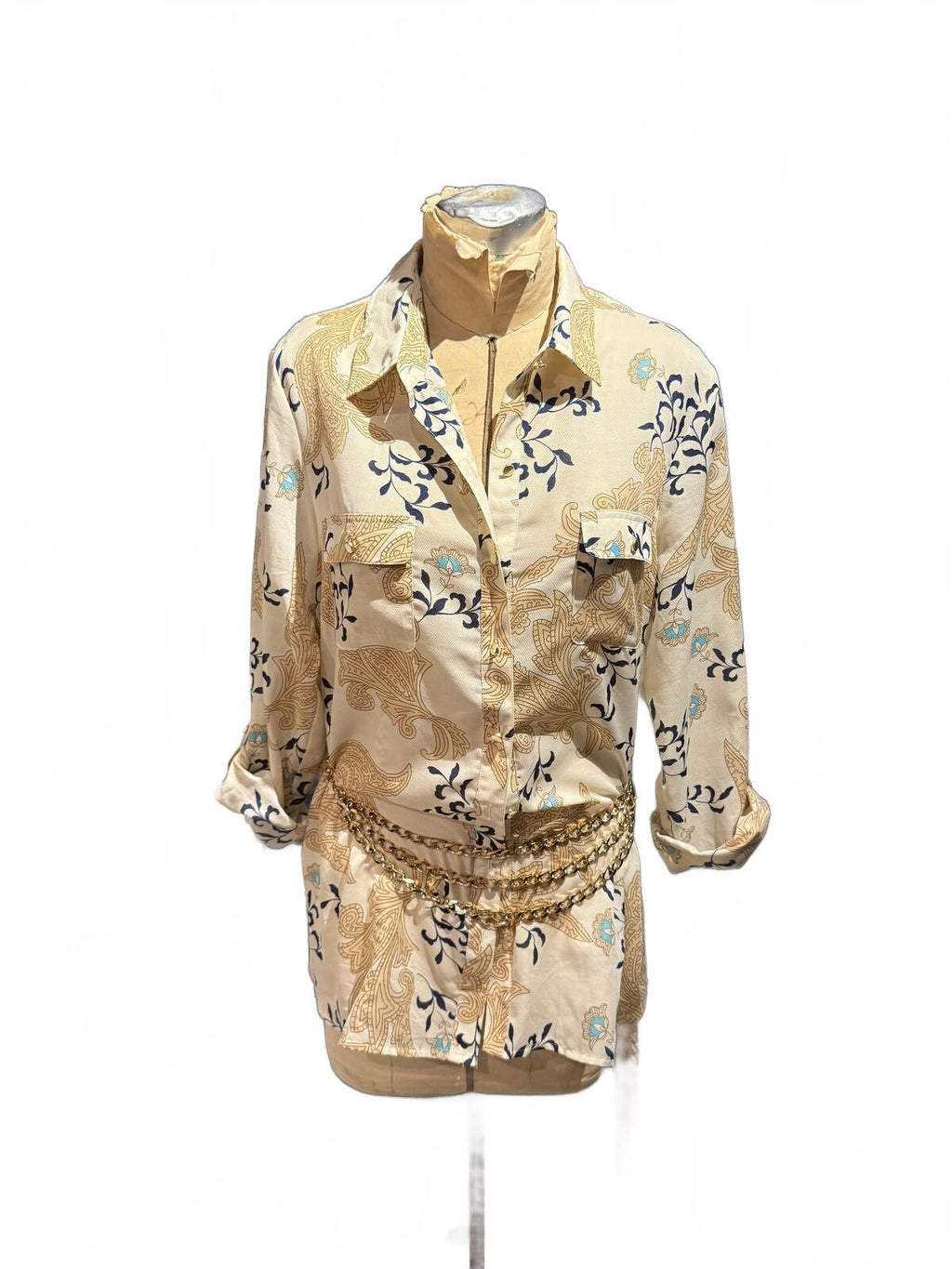 Lightweight Beige Floral Print Button-Up Shirt