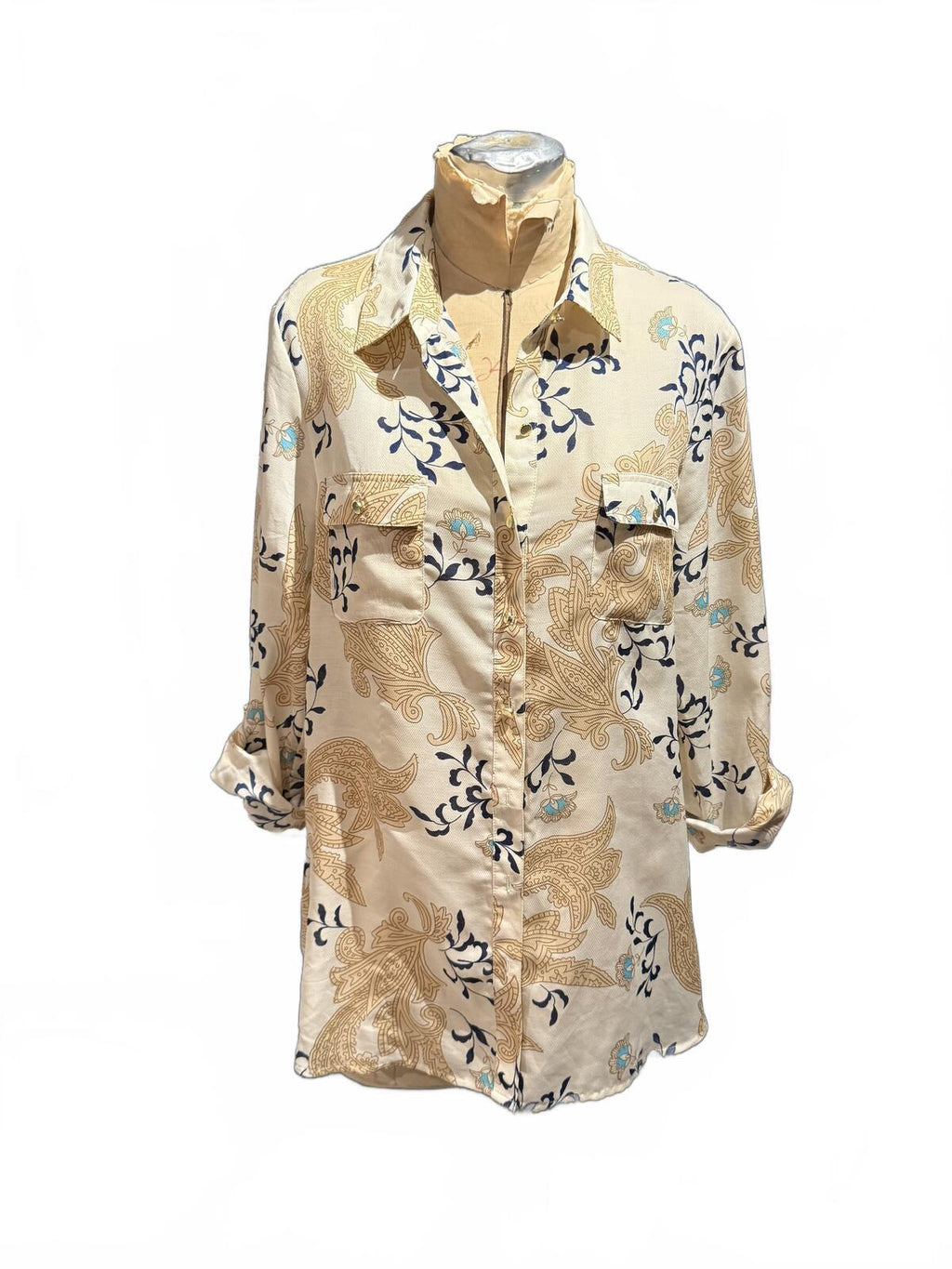 Lightweight Beige Floral Print Button-Up Shirt
