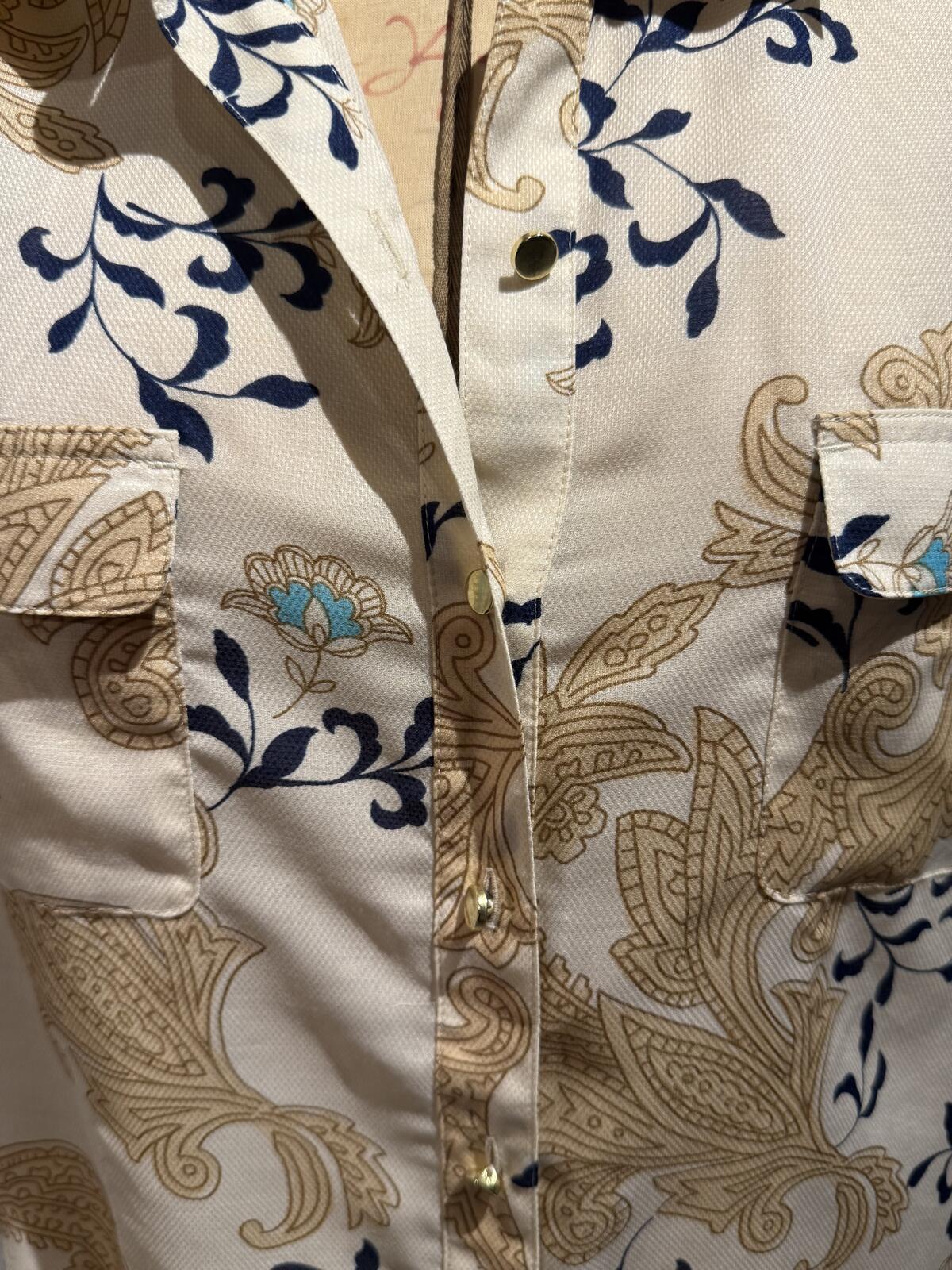 Lightweight Beige Floral Print Button-Up Shirt