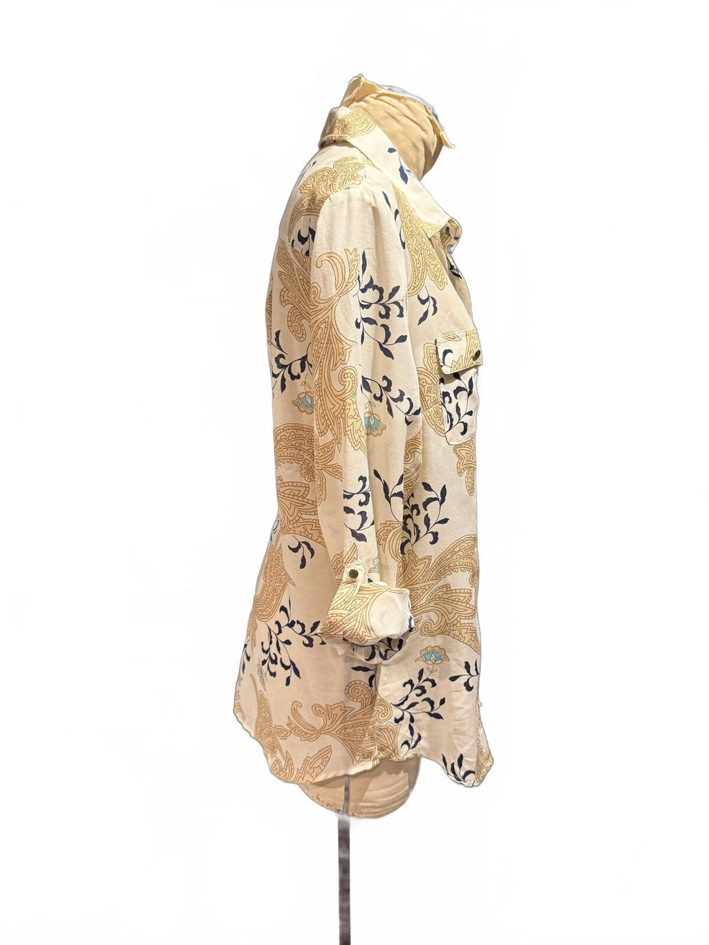 Lightweight Beige Floral Print Button-Up Shirt