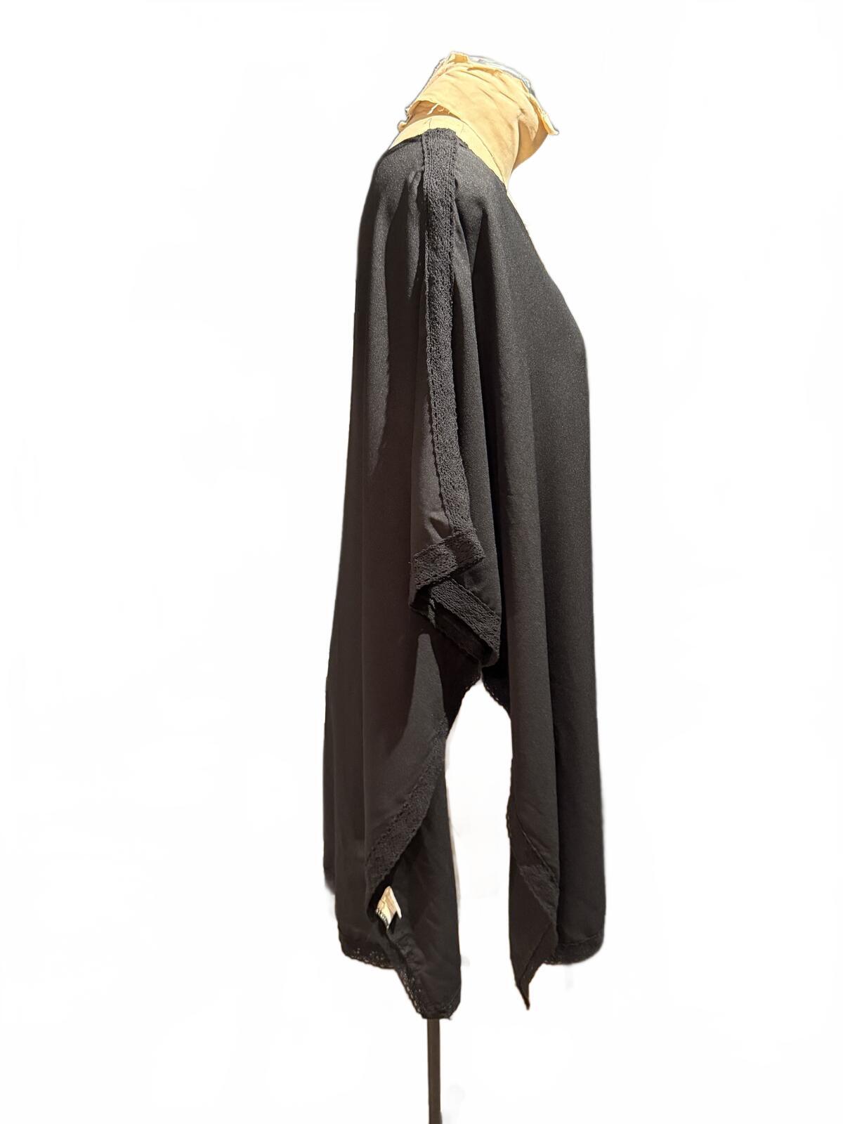 Black Loose V-Neck Cover-up with Lace Trim