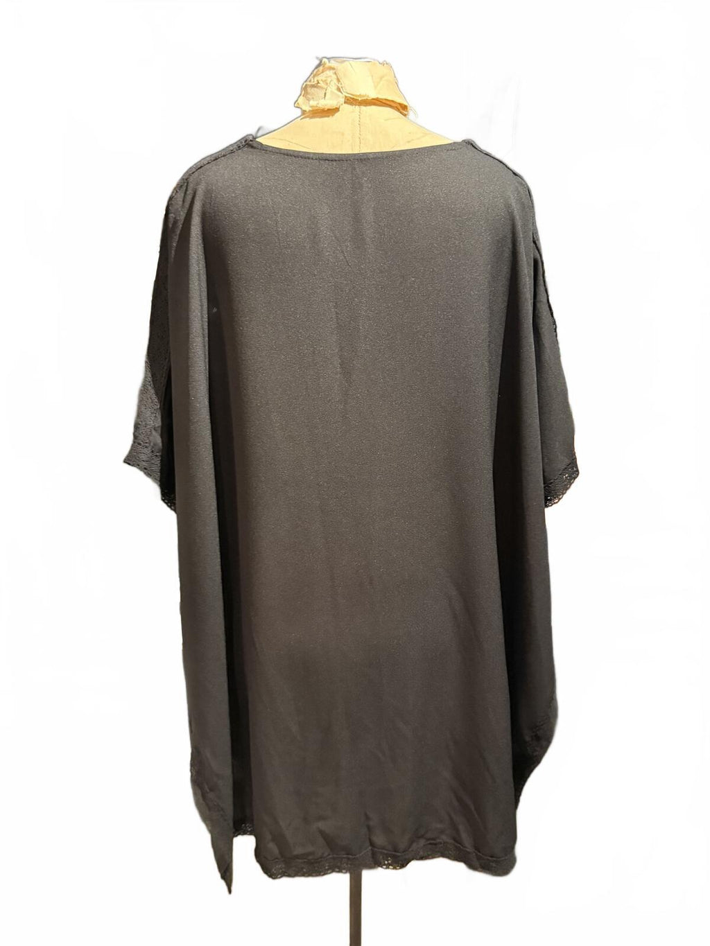 Black Loose V-Neck Cover-up with Lace Trim