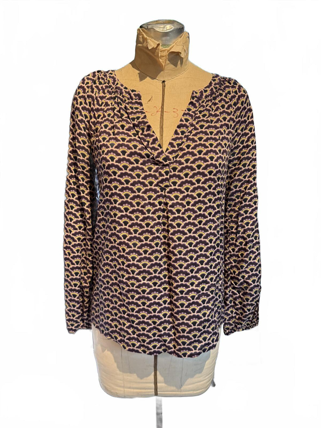 Boden Long Sleeve Patterned V-Neck Blouse