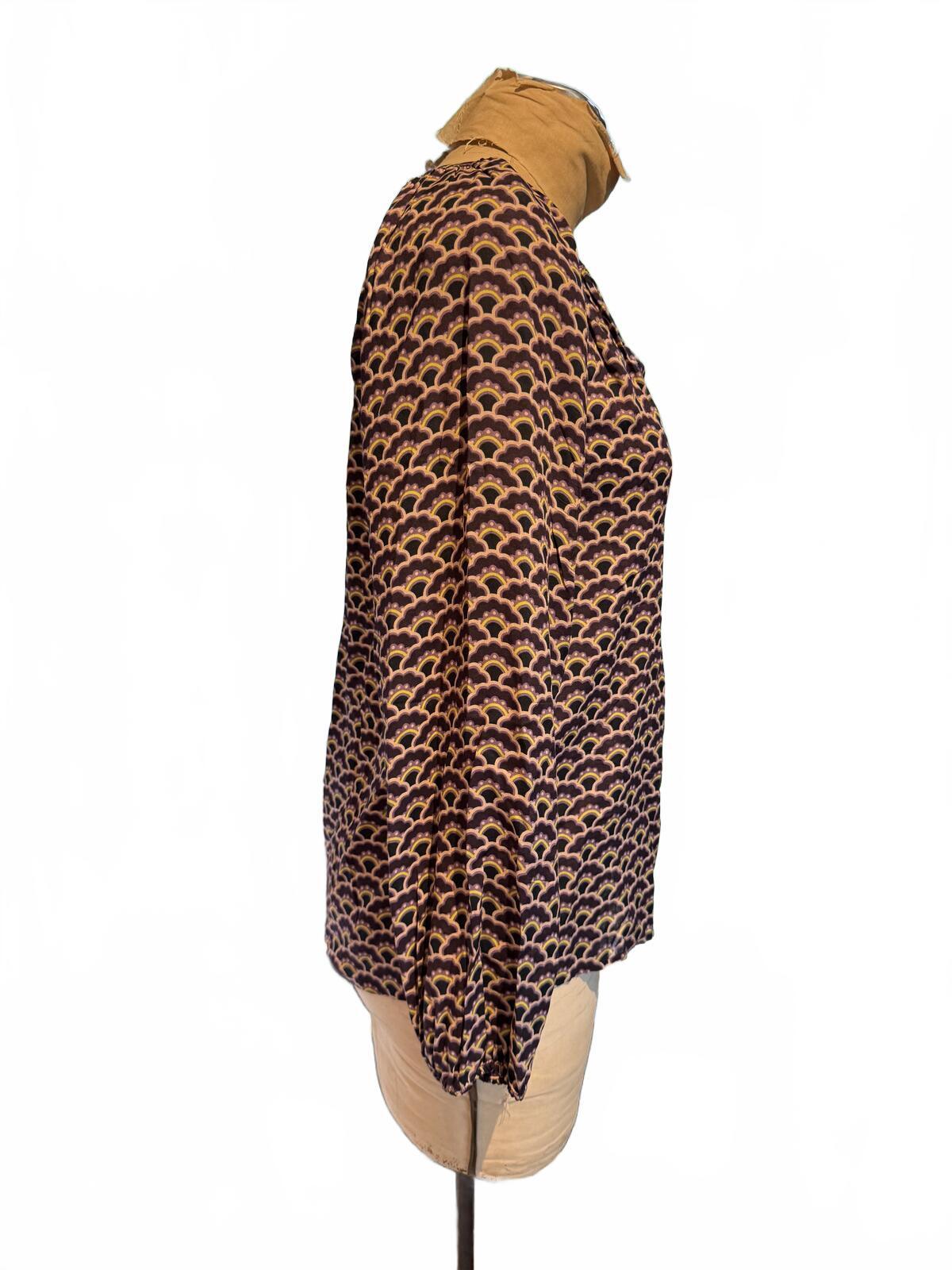 Boden Long Sleeve Patterned V-Neck Blouse