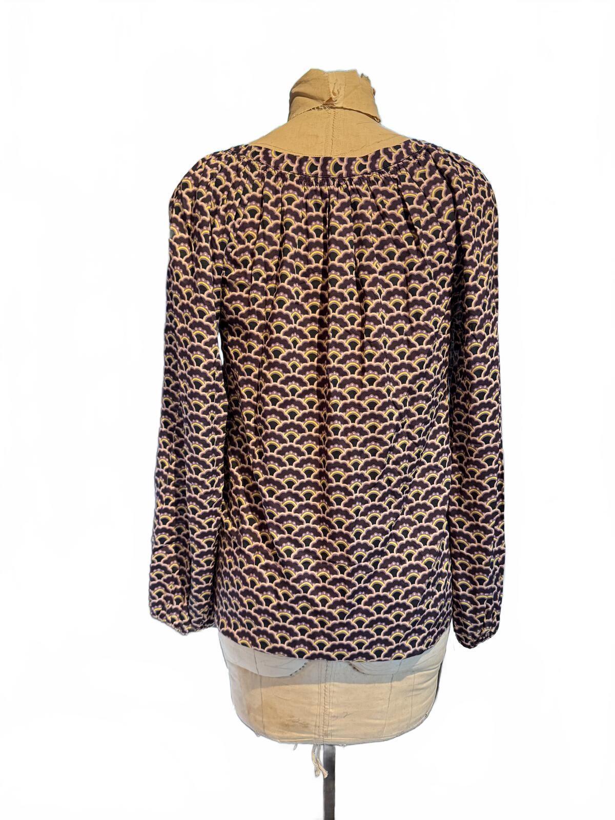 Boden Long Sleeve Patterned V-Neck Blouse