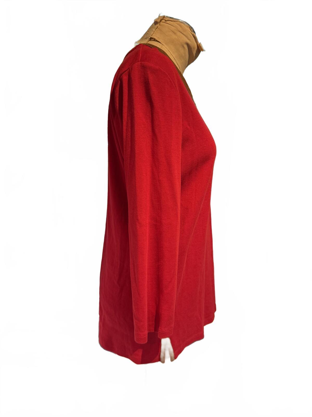 Ralph Lauren Long Sleeve Red Top with Brown Trim V-Neck