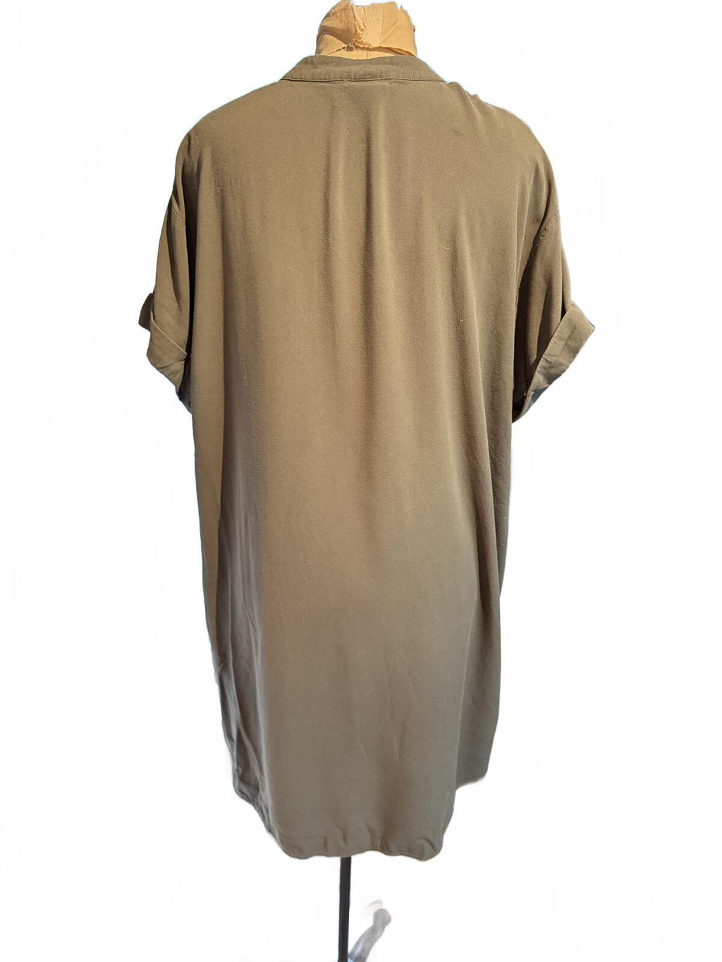 Anna Glover Casual Loose Fit Olive Green Dress with Rolled Sleeves