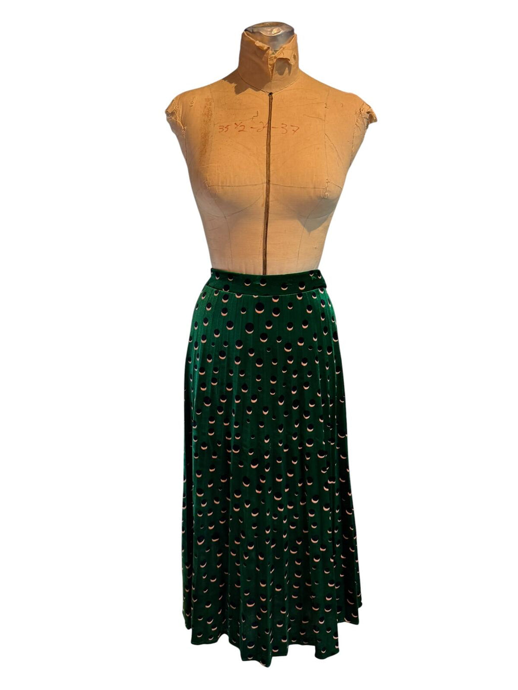 Maeve Green Velvet Polka Dot Maxi Skirt