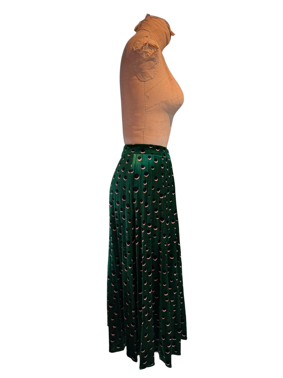 Maeve Green Velvet Polka Dot Maxi Skirt
